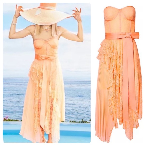 ALICE AND OLIVIA Bree Ruffle Pleated Midi Dress - Picture 2 of 13